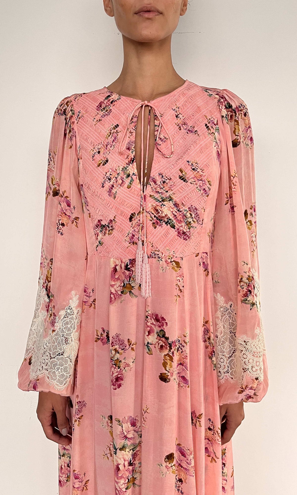 Hemant And Nandita | Niva Viscose Natural Crepe Maxi Kaftan | Pink Floral