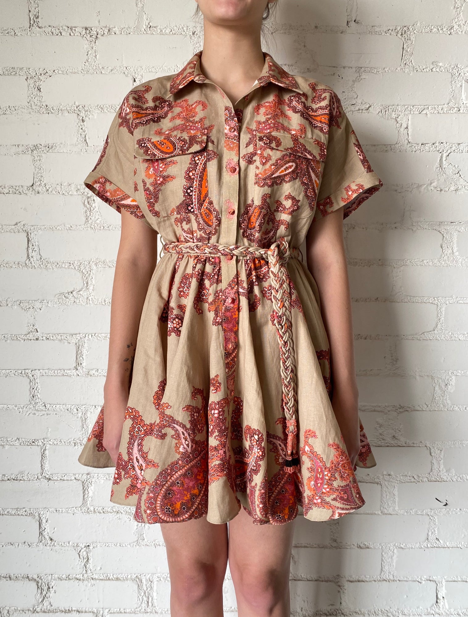 Hemant & Nandita | Omya Short Dress | Beige/Orange