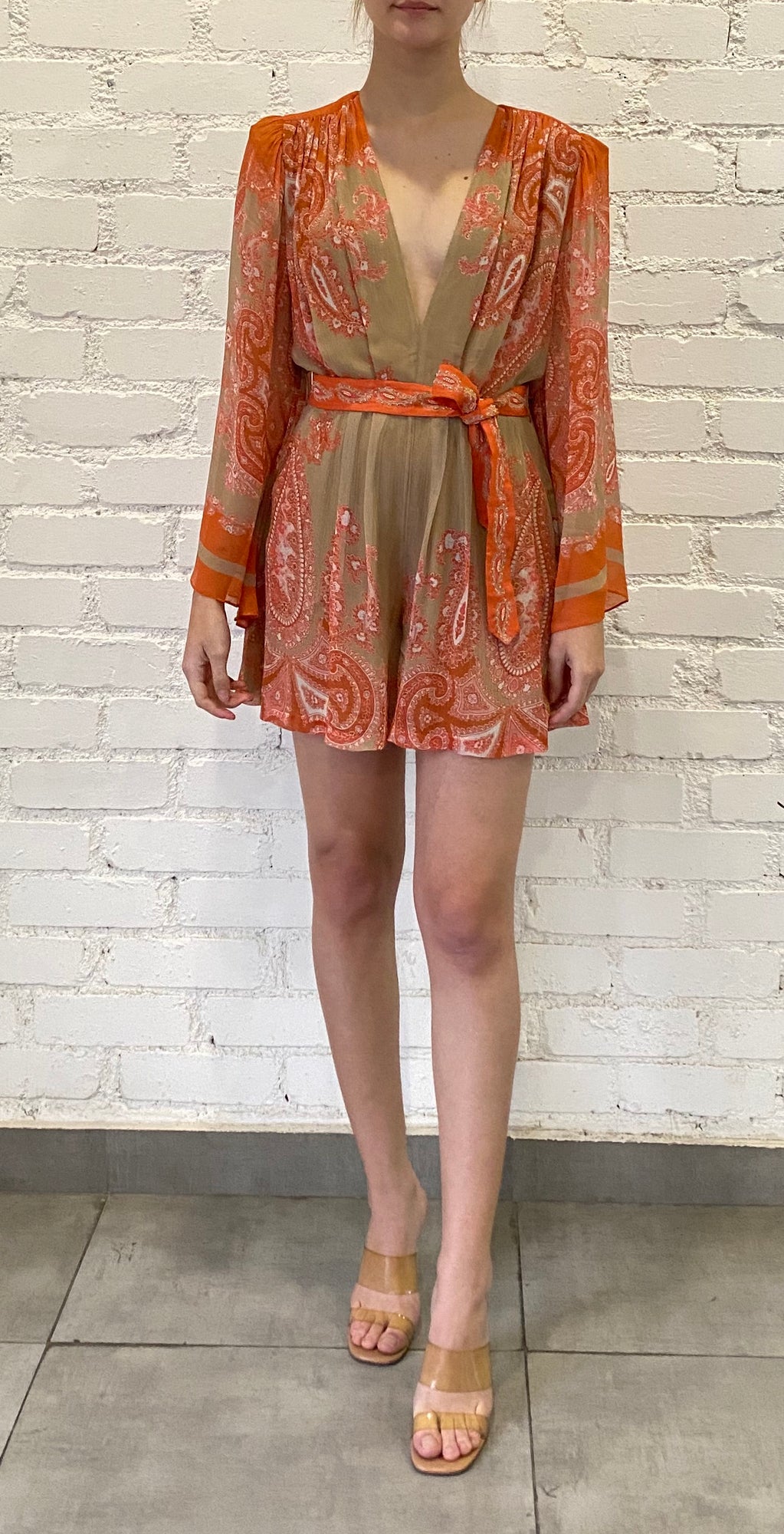 Hemant & Nandita | Omya Romper | Beige/Orange