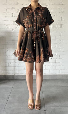 Womens | Omya Linen Cotton Short Dress | Brown Multi