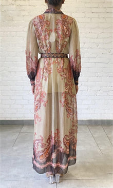 Hemant And Nandita | Omya Viscose Georgette Stripe Lurex Shirt Dress With Slip And Belt | Beige/Orange Multi