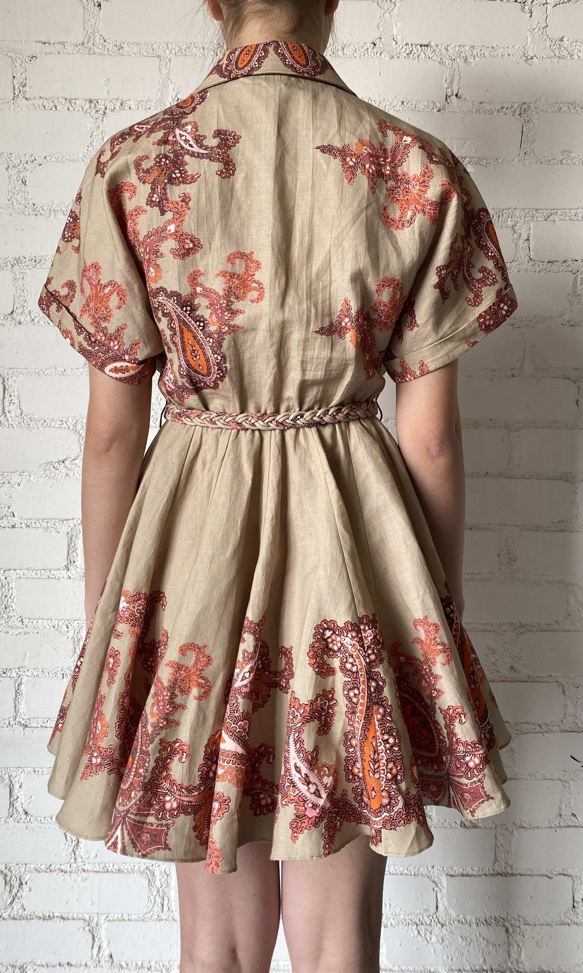 Womens | Omya Cotton Linen Short Dress | Beige/Orange Multi