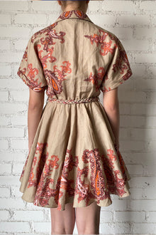 Collared Button-Down Short Sleeve Short Dress | Beige/Orange Mix