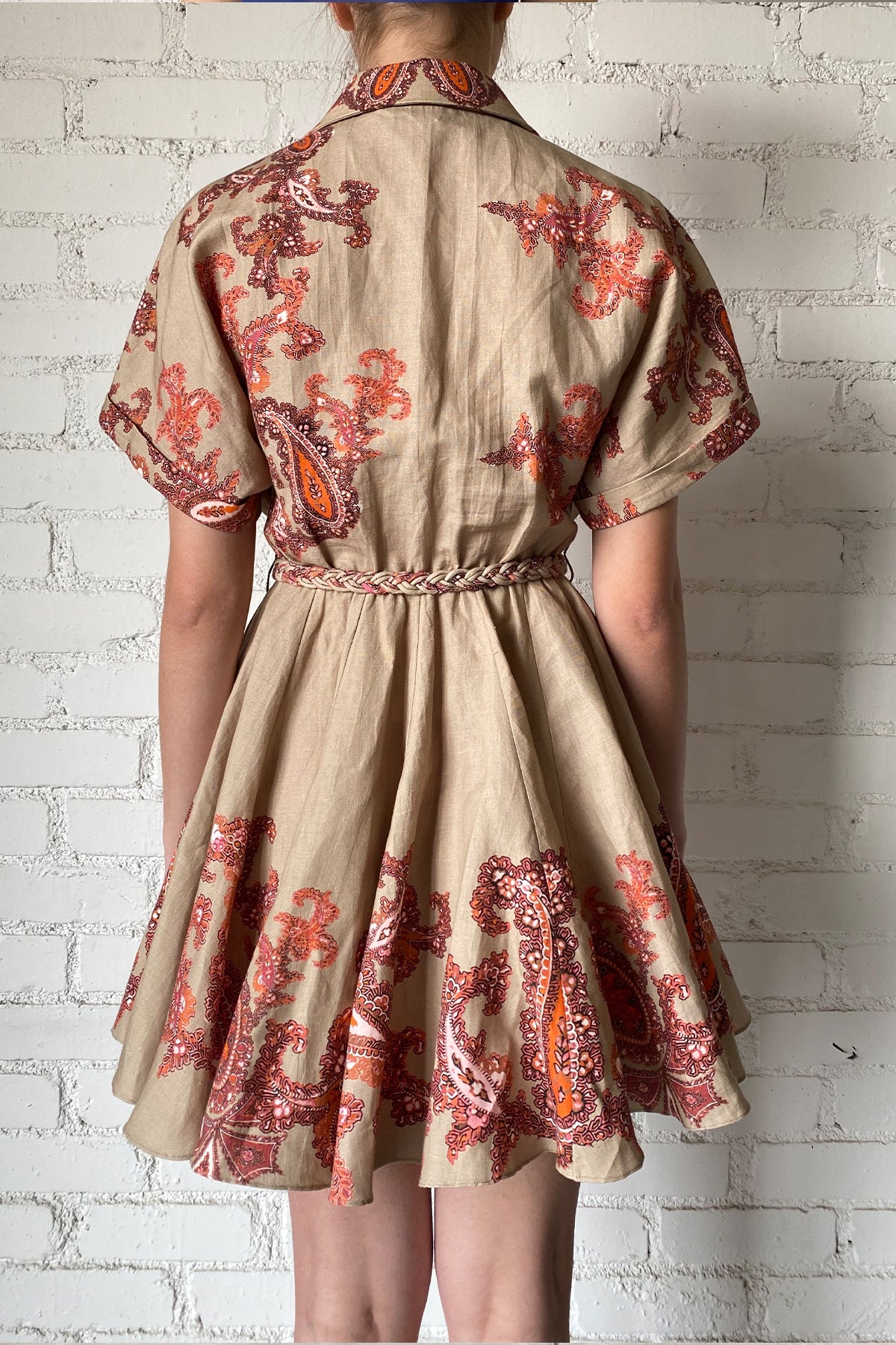 Collared Button-Down Short Sleeve Short Dress | Beige/Orange Mix