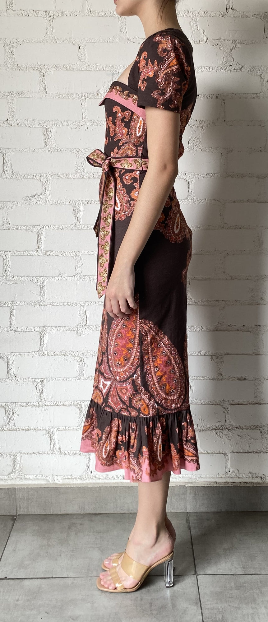 Hemant & Nandita | Omya Midi Dress | Brown Mix