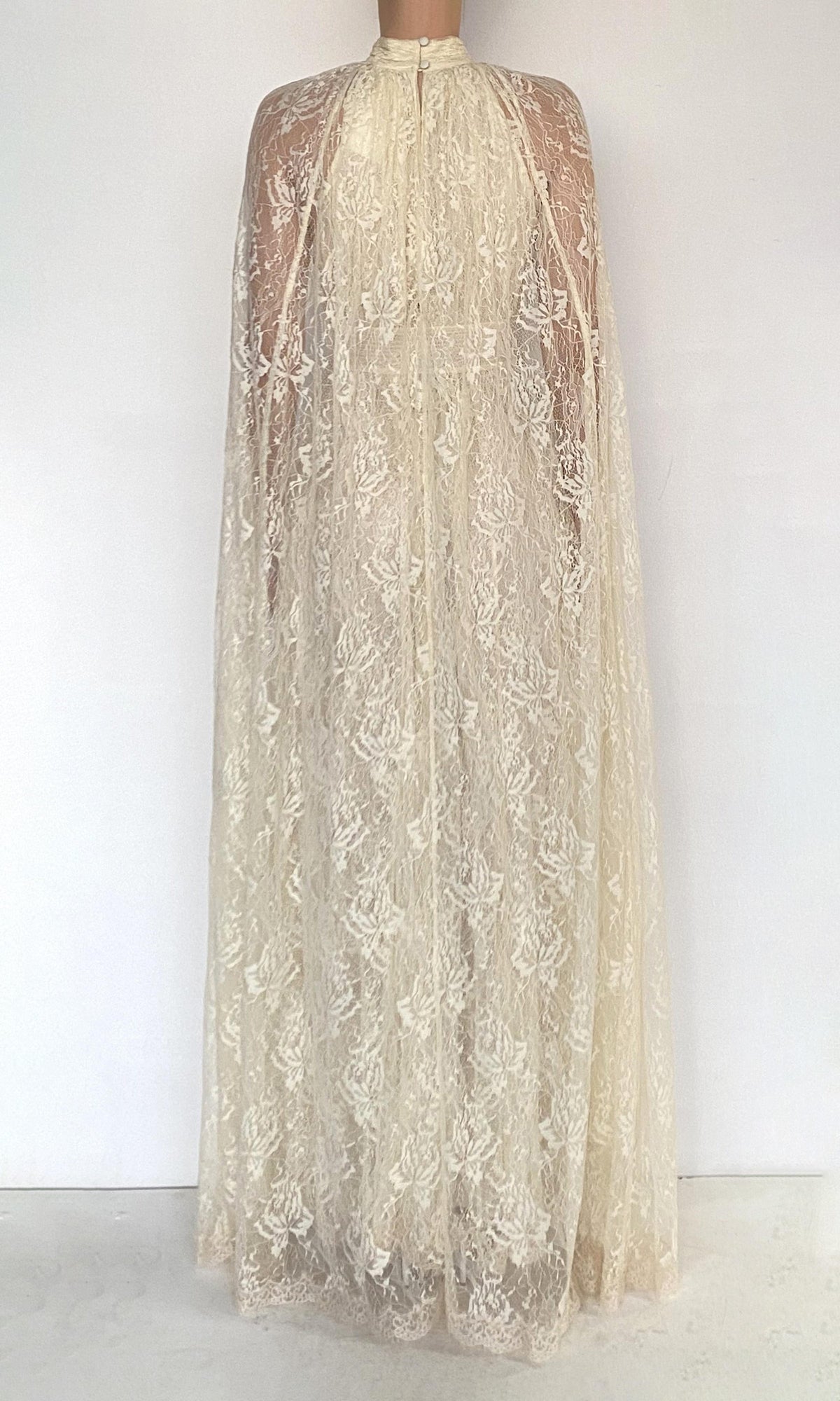 Womens | Onir Nylon Lace Cape Maxi Dress | Eggshell