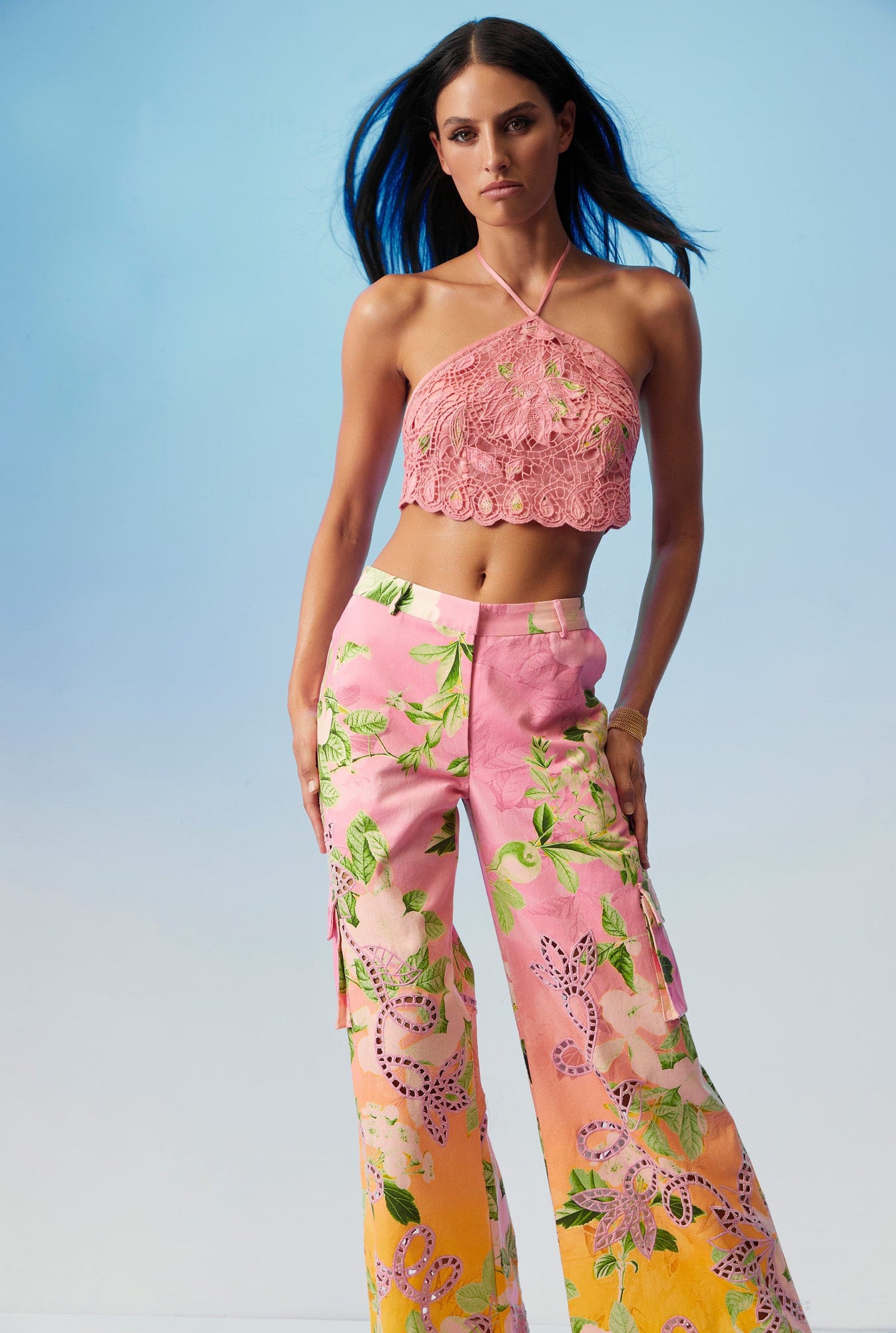 Hemant & Nandita | Pakhi Floral Cargo Pants | Pink/Yellow Ombre