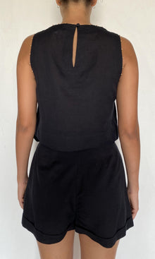 Womens | Palm Linen Cotton Button Detail Crop Top | Black