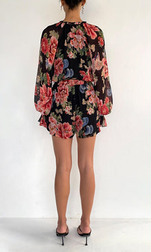 Womens | Rani Viscose Crinkle Chiffon Romper With Tie Up Belt | Black