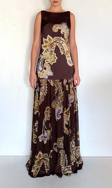 Hemant And Nandita | Reem Polyester Double Satin Low Armhole Maxi Dress | Brown