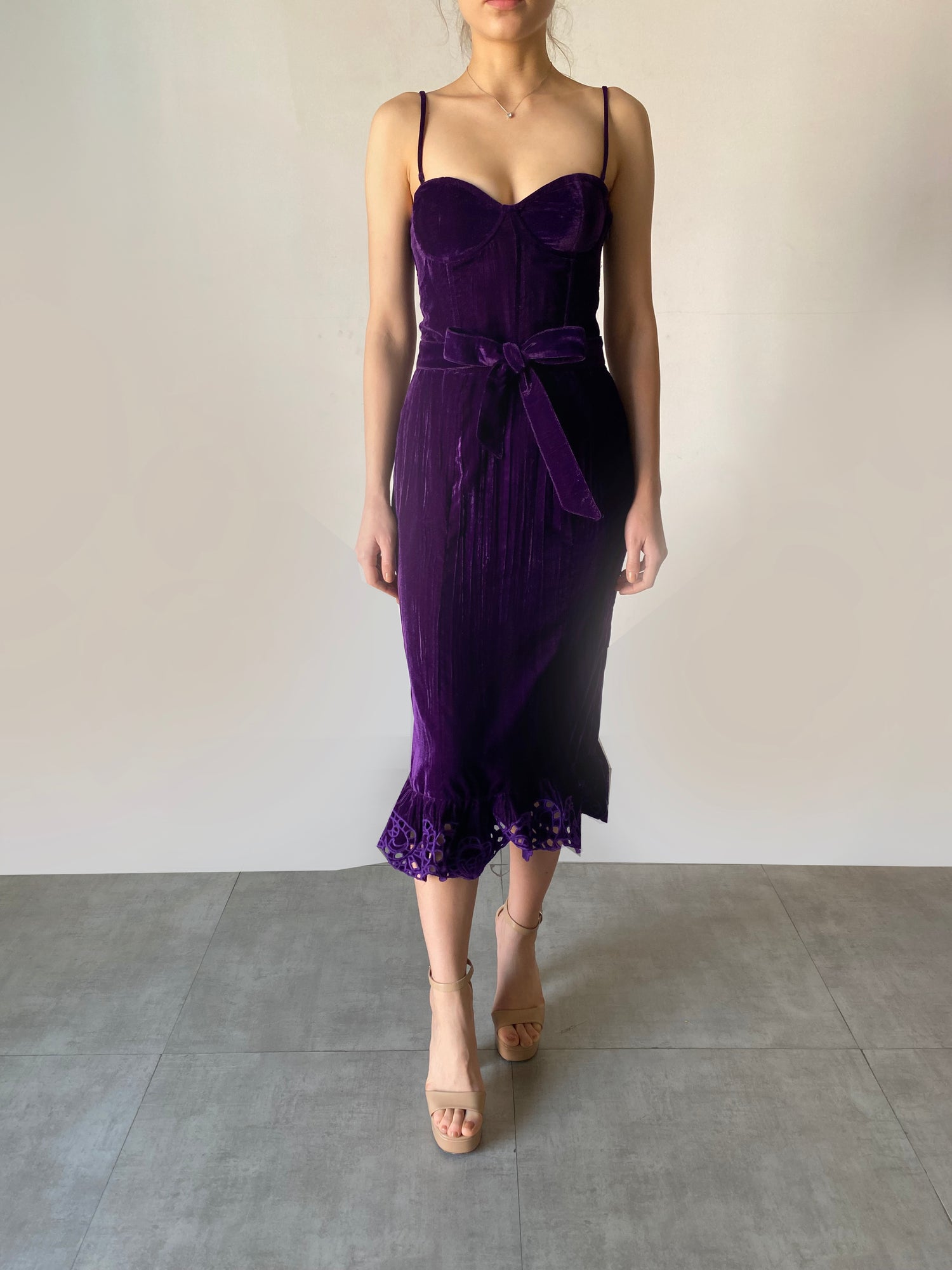 Hemant & Nandita | Reha Velvet Midi Dress | Purple