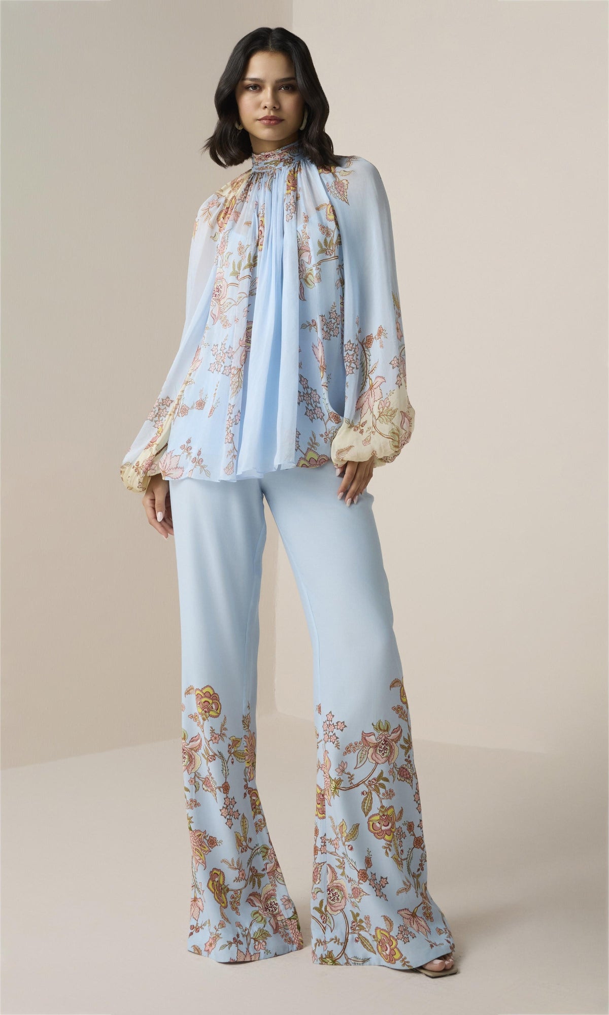 Womens | Riah Viscose Flat Chiffon Top | Powder Blue