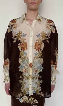 Womens | Rohi Viscose Linen Organza Oversized Shirt | Brown Multi