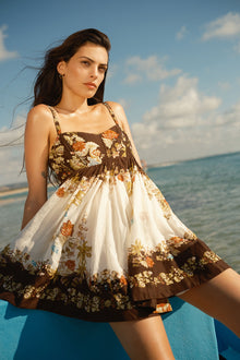 Short Dress With Quilted Yoke | Brown Mix