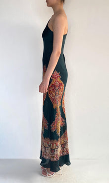 Hemant And Nandita | Ruza Polyester Satin One Shoulder Bias Maxi Dress | Green Multi