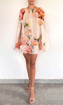 Womens | Saba Viscose Flat Chiffon Mini Cape With Slip | Ivory Floral