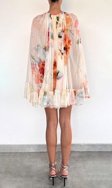 Womens | Saba Viscose Flat Chiffon Mini Cape With Slip | Ivory Floral