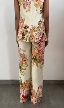 Womens | Sama Linen Cotton Flared Pants | Ivory Multi