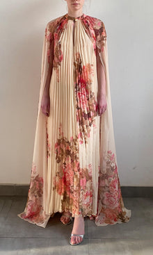 Womens | Sama Polyester Chiffon Pleated Maxi Dress | Ivory Multi