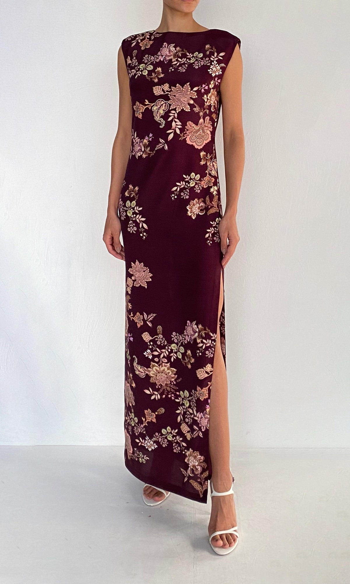 Hemant And Nandita | Savi Heavy Crepe Maxi Dress | Burgundy Floral