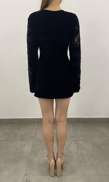 Hemant And Nandita | Sehr Polyester Crushed Velvet Short Dress | FA23 | Black