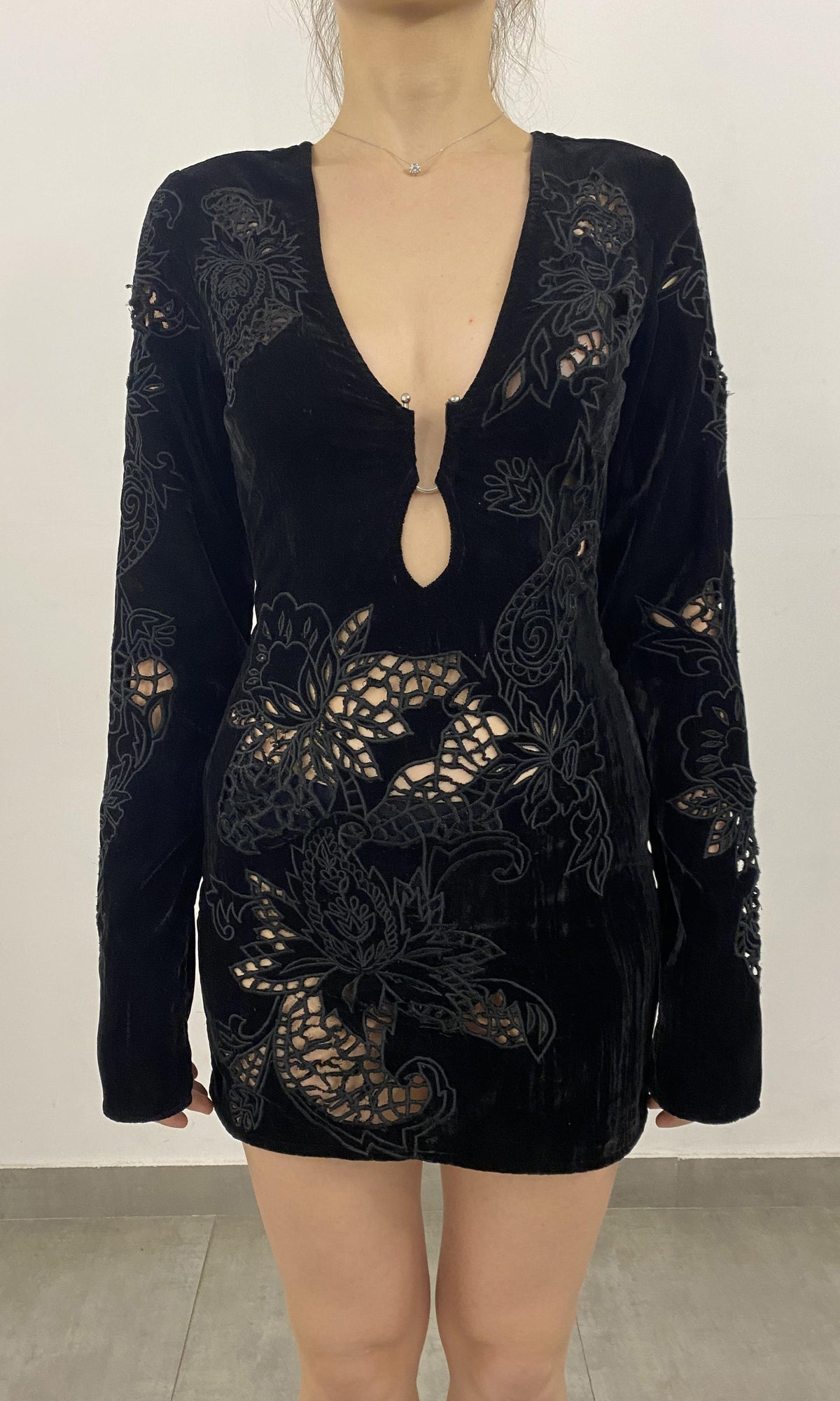Hemant And Nandita | Sehr Polyester Crushed Velvet Short Dress | FA23 | Black