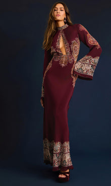 Womens | Shifa Viscose Crepe Long Dress | Burgundy