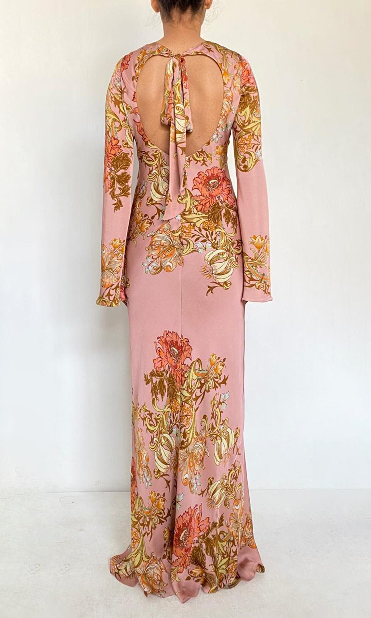 Womens | Sula Viscose Satin Back Ties Maxi Dress | Dusty Pink