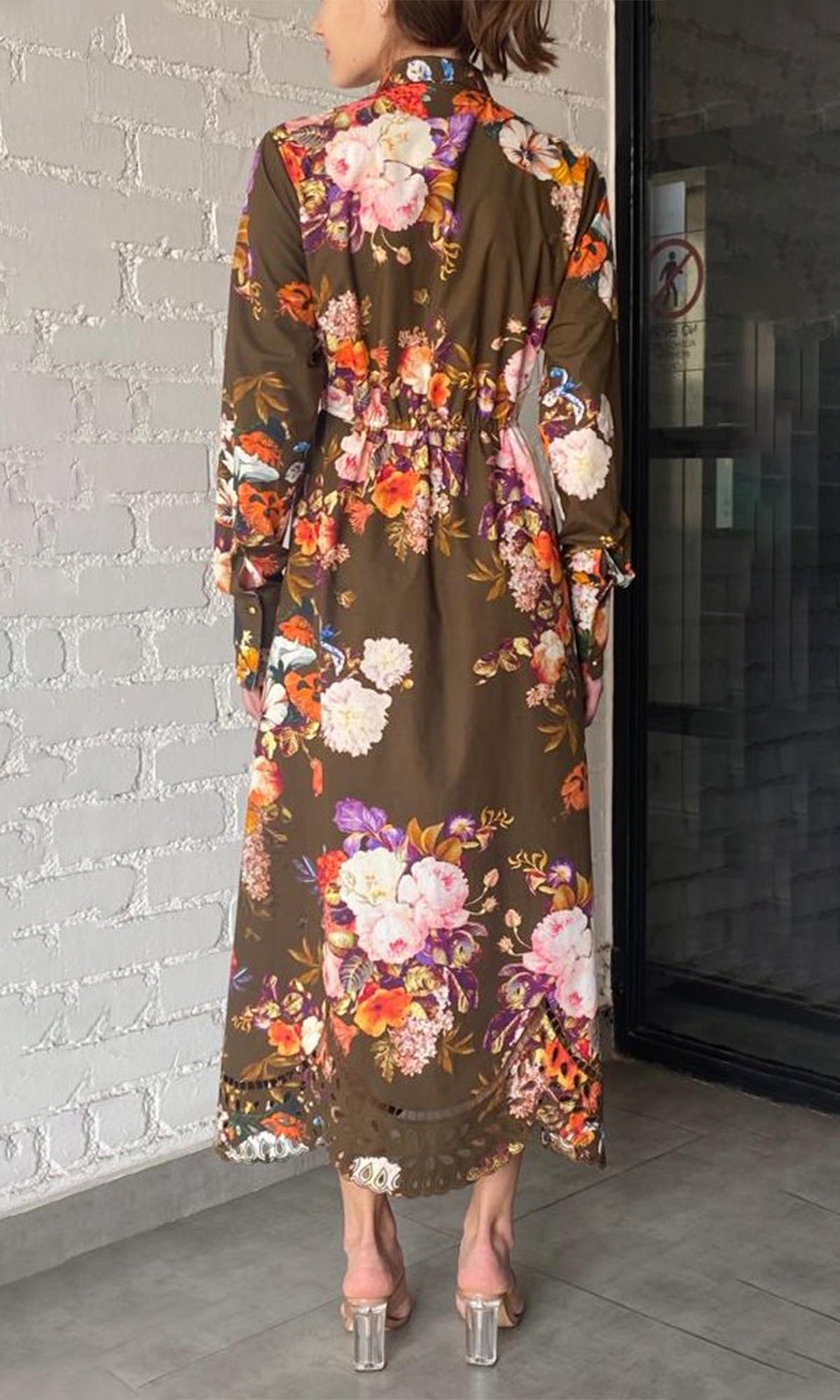 Hemant And Nandita | Tani Poplin Long Shirt Dress | Olive Green Floral