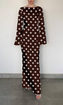Womens | Tira Viscose Satin Long Dress | Brown White