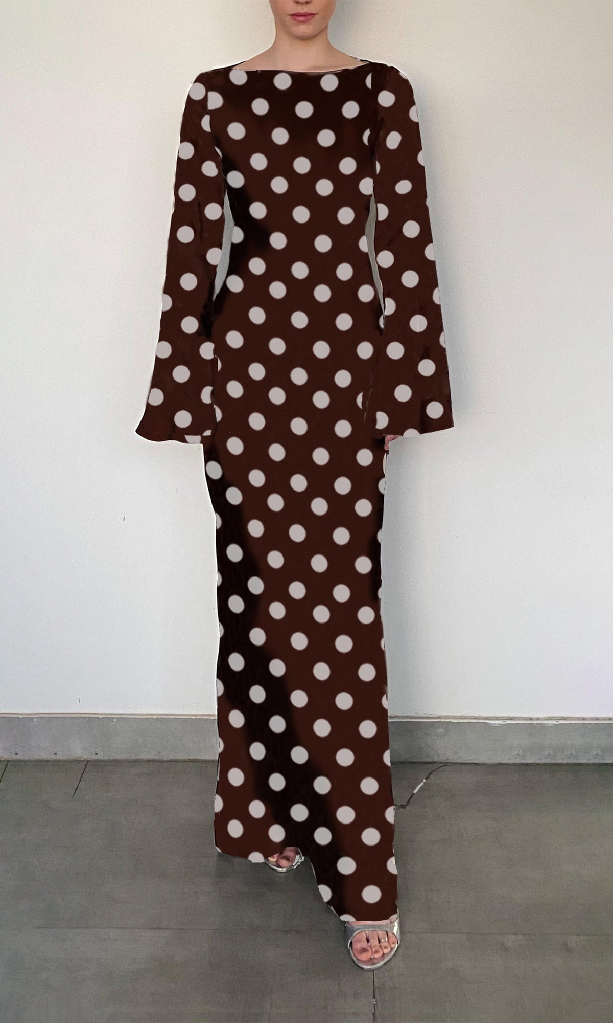 Womens | Tira Viscose Satin Long Dress | Brown White