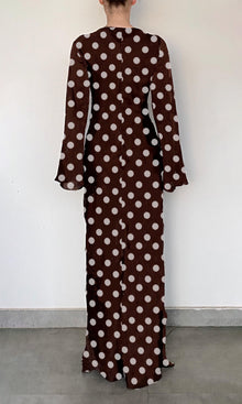 Womens | Tira Viscose Satin Long Dress | Brown White
