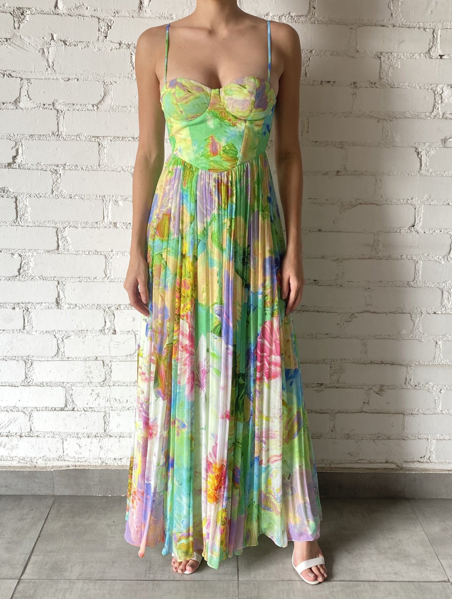 Hemant & Nandita | Tiva Sweetheart-Neck Spaghetti Strap Long Dress | Multicolor