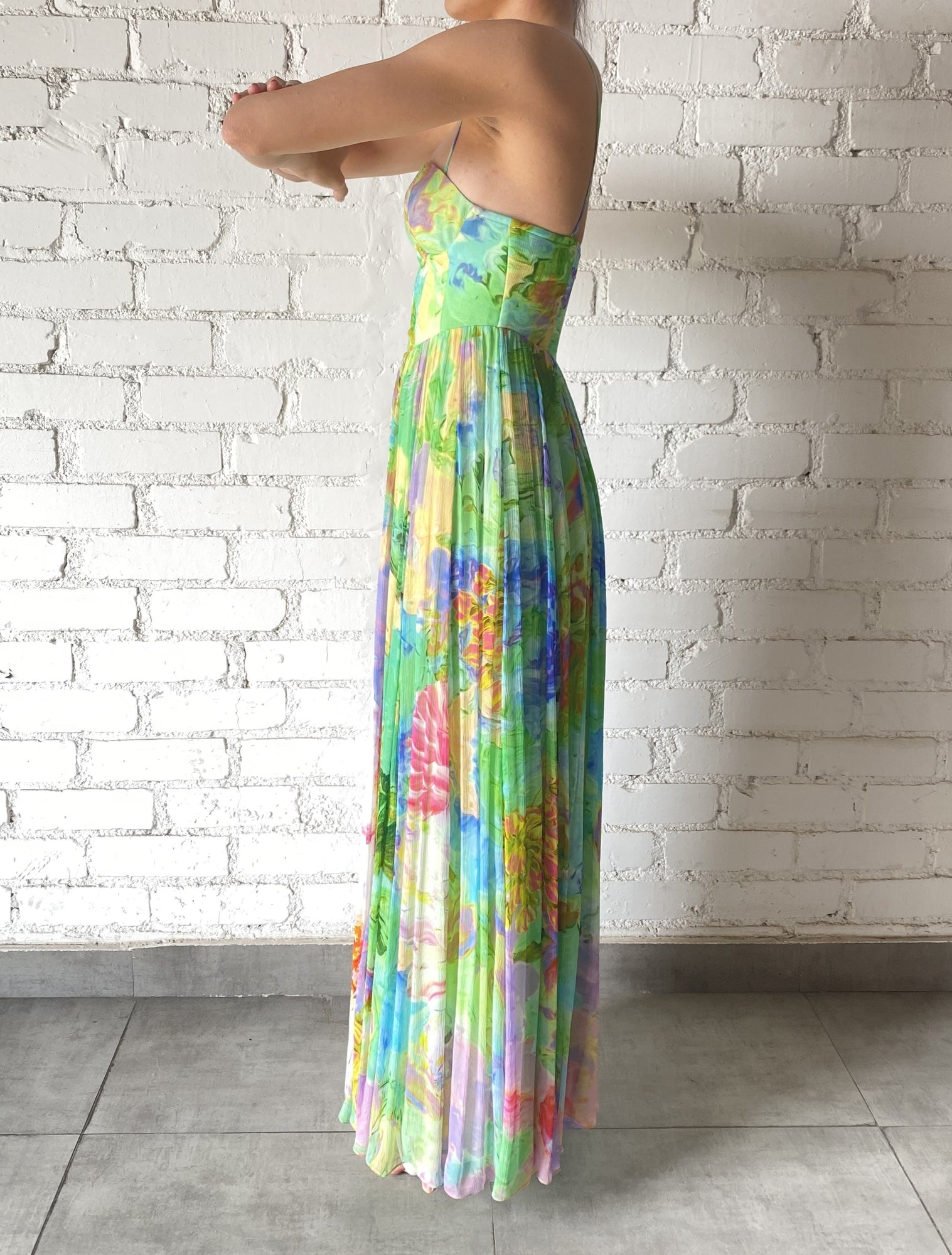 Hemant & Nandita | Tiva Sweetheart-Neck Spaghetti Strap Long Dress | Multicolor
