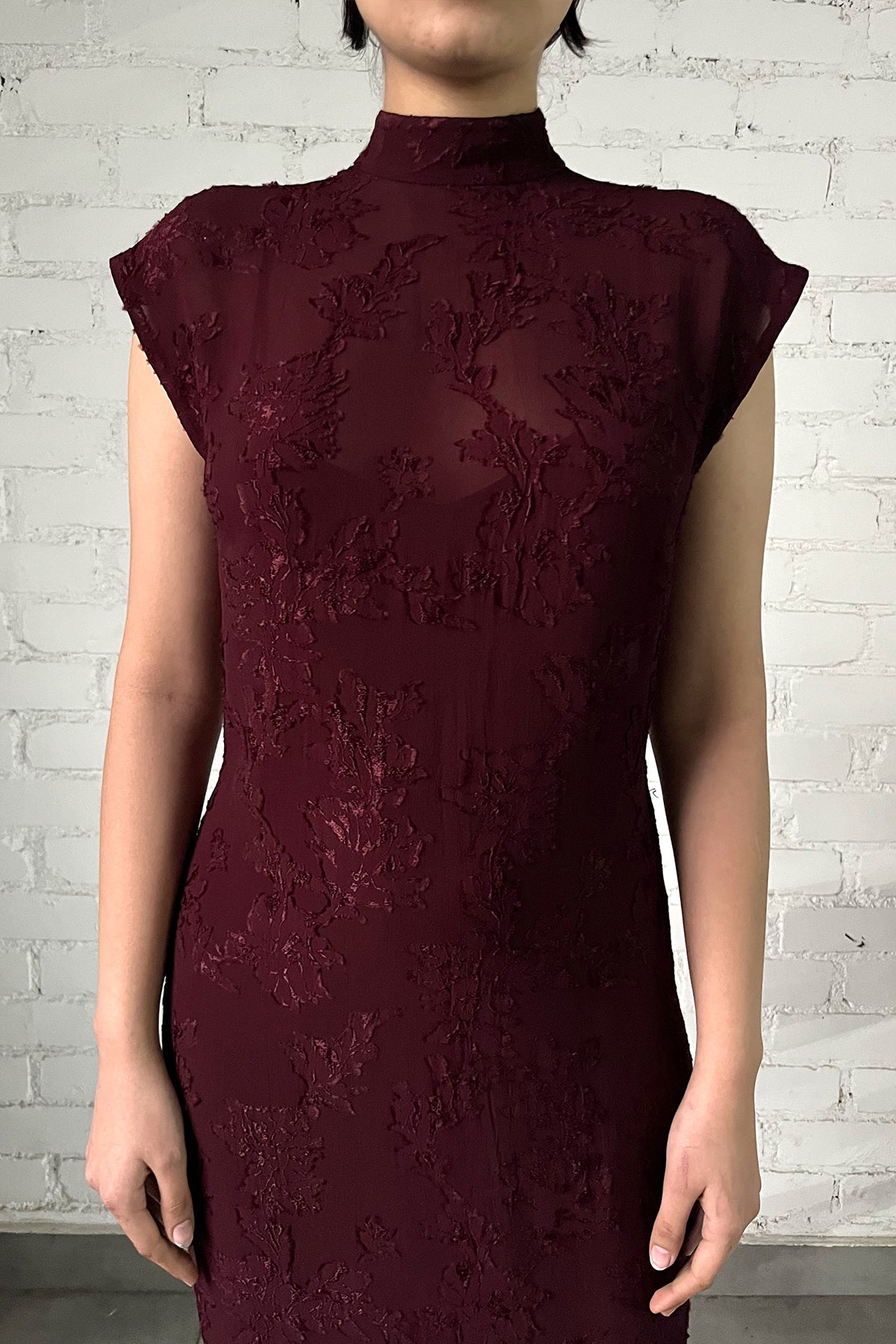 Slim Fit Long Dress With Slip | Burgundy