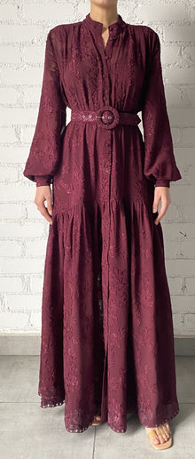Hemant & Nandita | Tiya Round-Neck Button-Down Long Dress | Burgundy