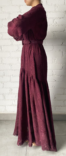 Hemant & Nandita | Tiya Round-Neck Button-Down Long Dress | Burgundy
