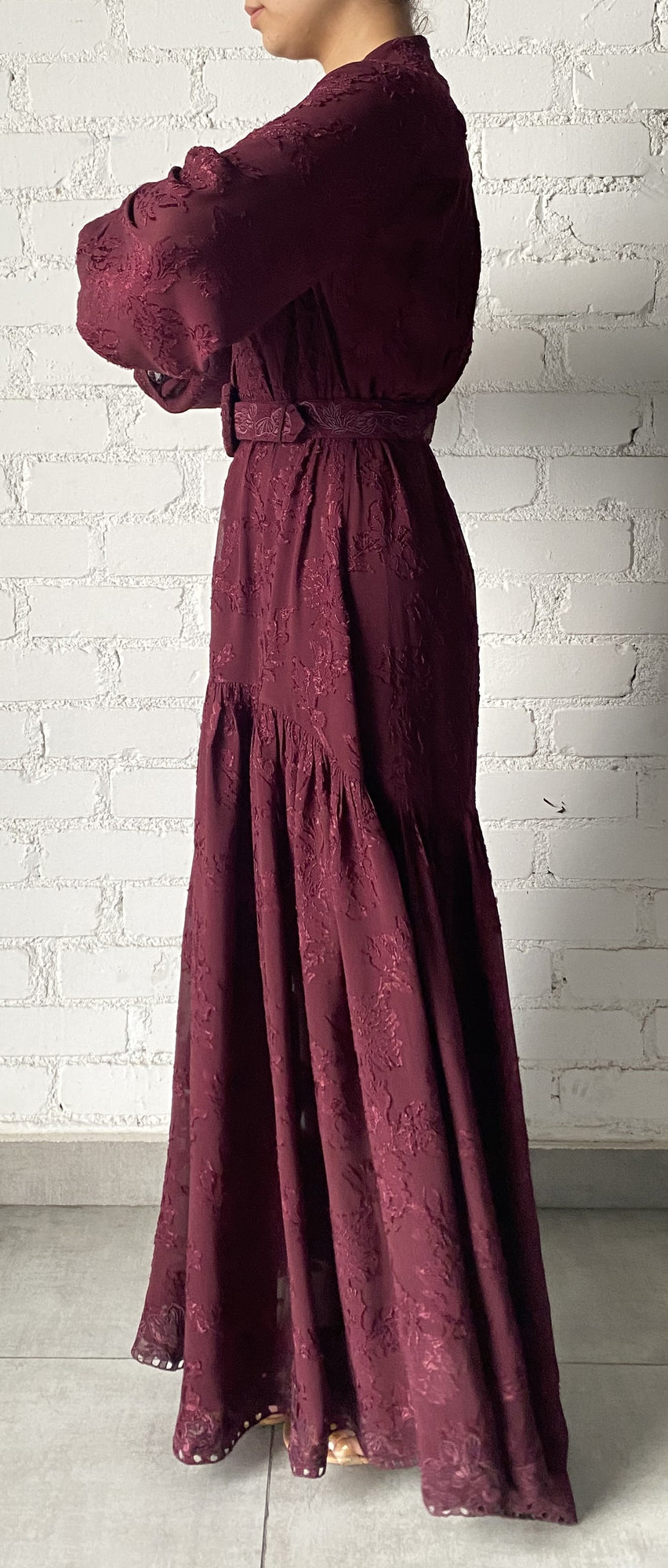 Hemant & Nandita | Tiya Round-Neck Button-Down Long Dress | Burgundy