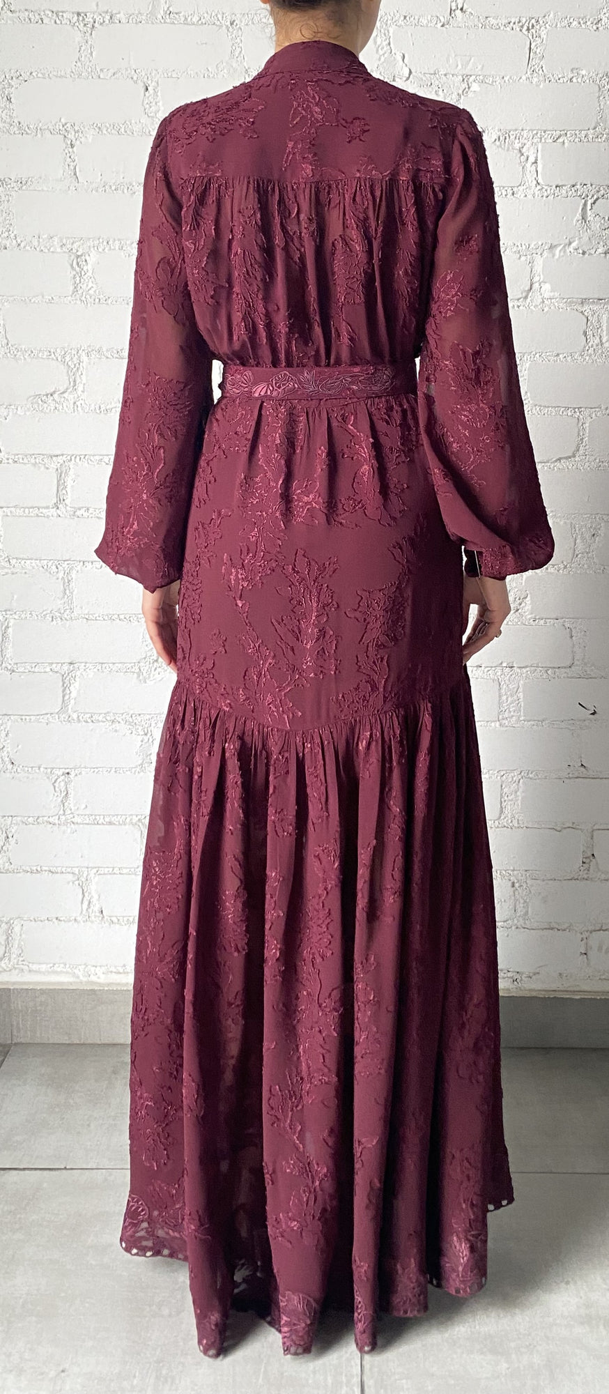 Hemant & Nandita | Tiya Round-Neck Button-Down Long Dress | Burgundy