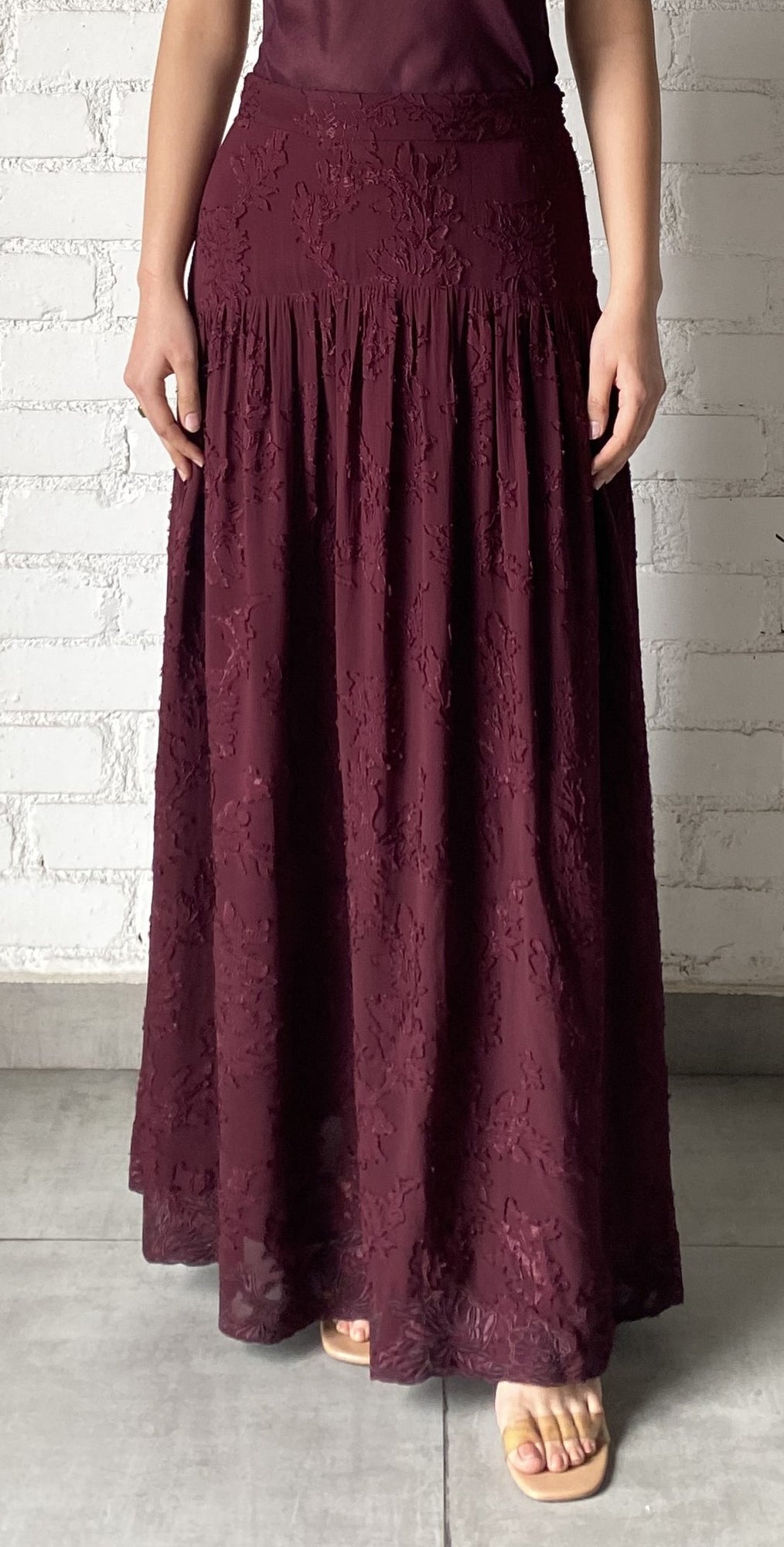 Hemant & Nandita | Tiya Georgette Long Skirt | Burgundy