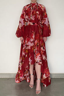 High Low Long Dress | Burgundy Mix