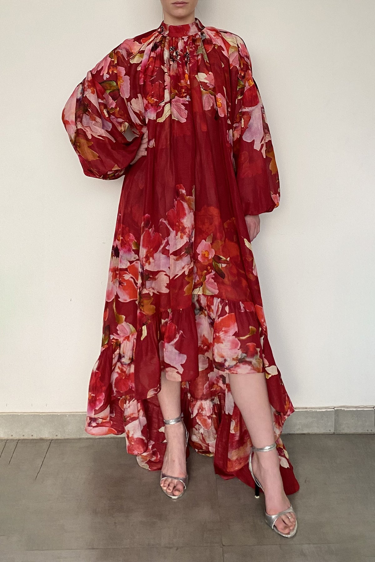 High Low Long Dress | Burgundy Mix