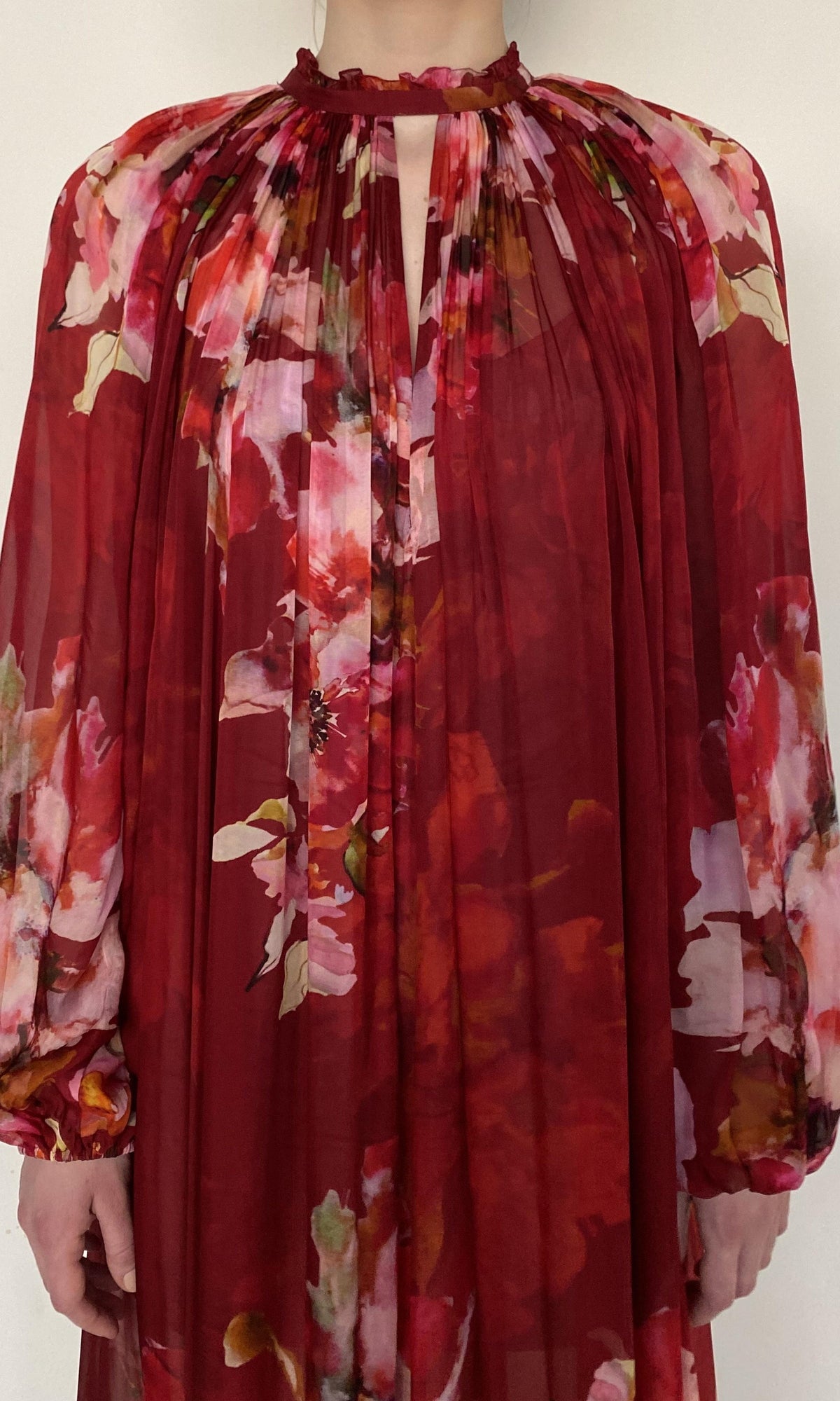 Hemant And Nandita | Tuhi Viscose Flat Chiffone Maxi Dress | Burgundy Multi