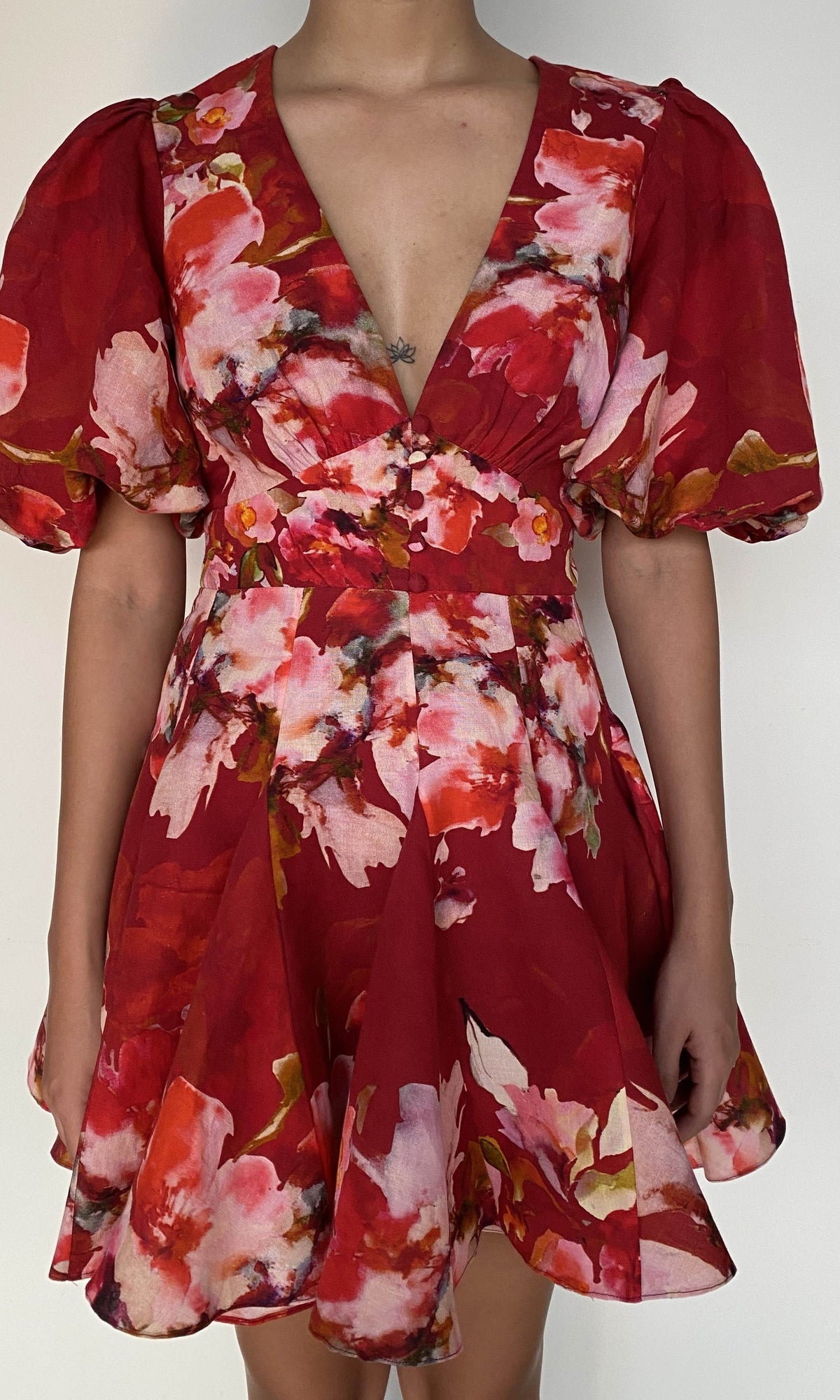 Womens | Tuhi Linen Cotton Short Dress | Burgundy Multi