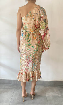 Womens | Veena Velvet Brasso Midi Dress | Peach Multi
