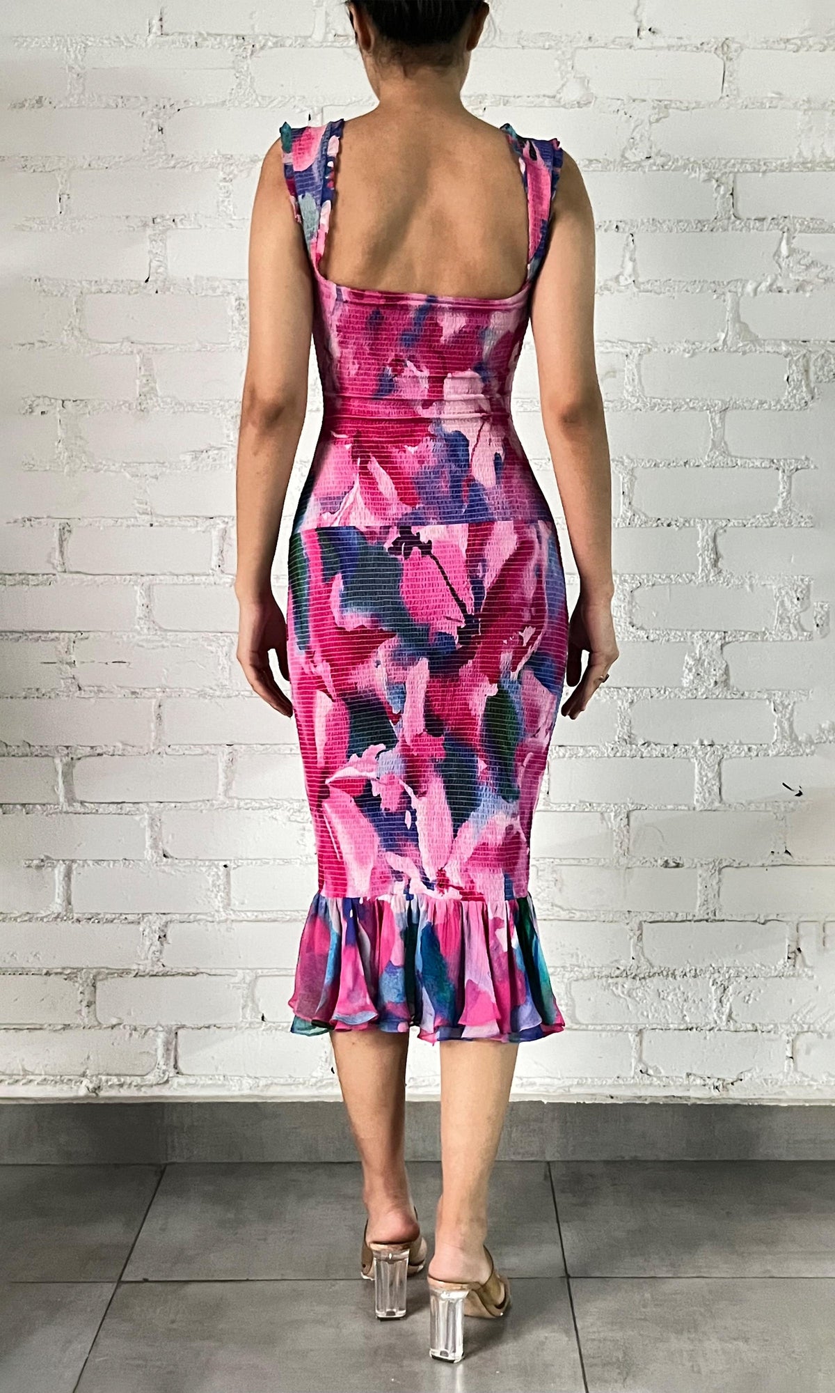 Womens | Vesa Viscose Georgette Midi Dress | Pink Multi