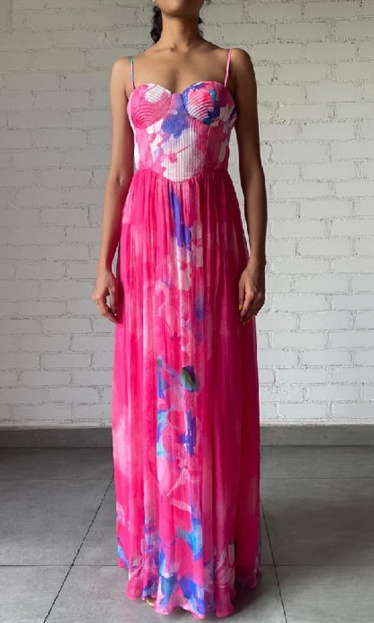 Womens | Vesa Viscose Crinkle Chiffon Long Dress | Multicolor