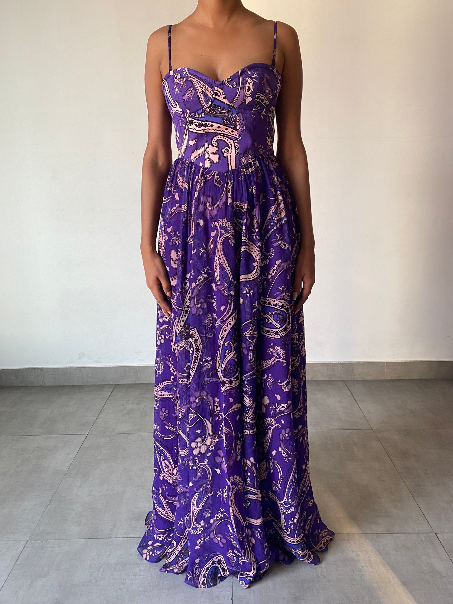Hemant & Nandita | Viha Sweetheart-Neck Long Dress | Purple
