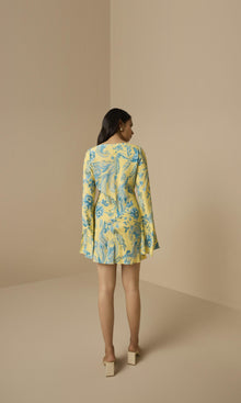 Hemant And Nandita | Wani Viscose Crepe Heavy Mini Bias Dress | Blue Yellow Multi