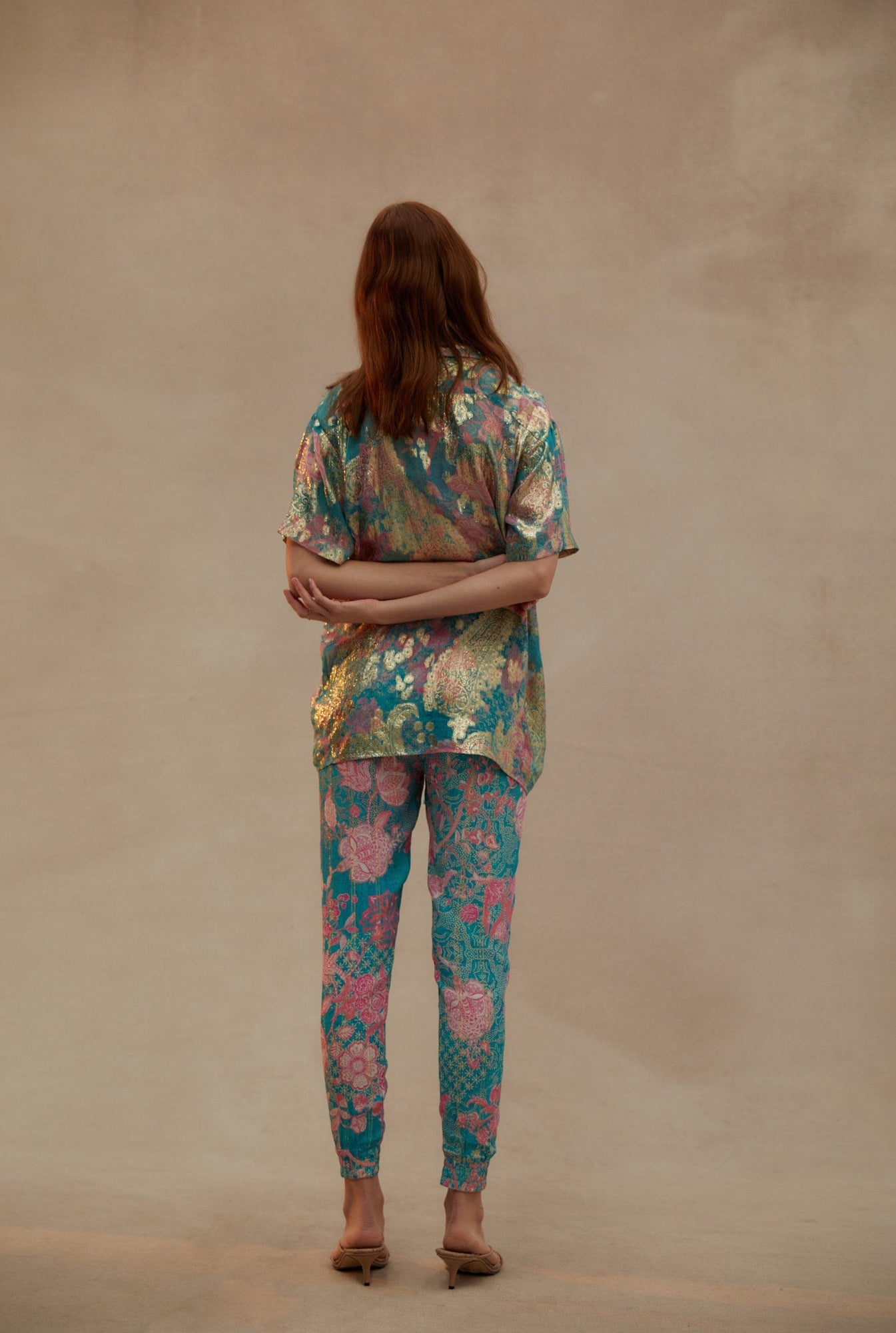 Hemant & Nandita | Xari Floral Pants | Cyan Metallic